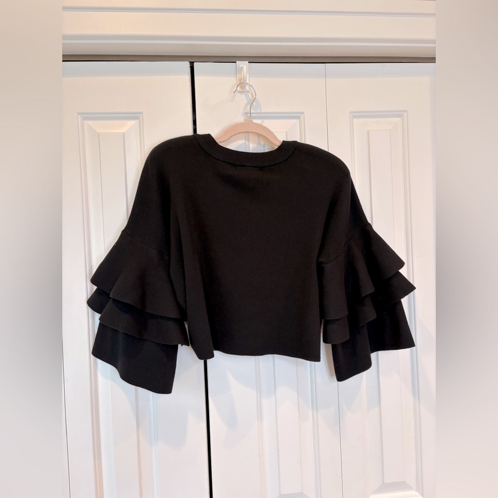 Elodie Black Ruffled Crop Blouse - Size Large - Picture 3 of 14